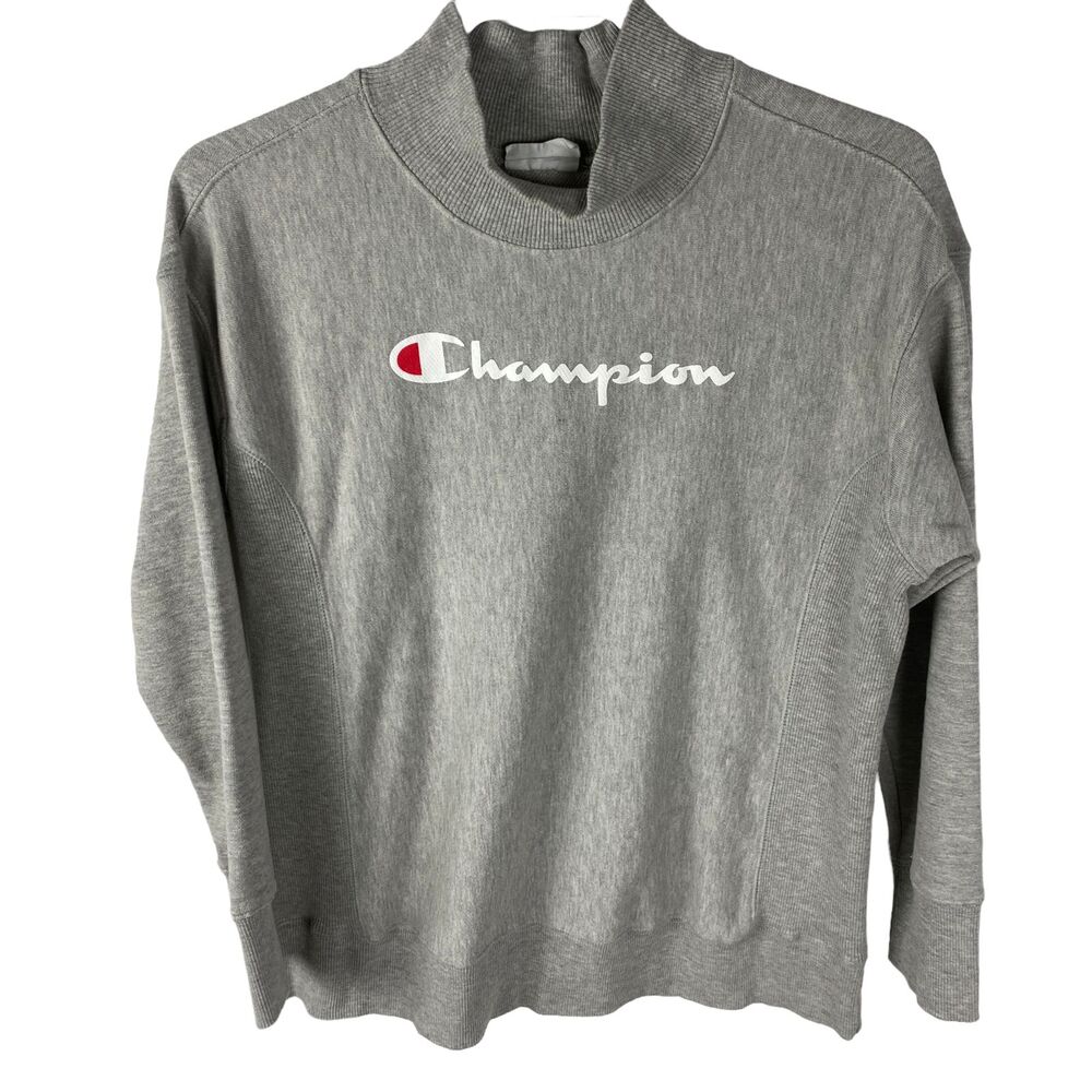Champion Reverse Weave Sweatshirt Size Small Pullover Gray Mock Neck Long Sleeve